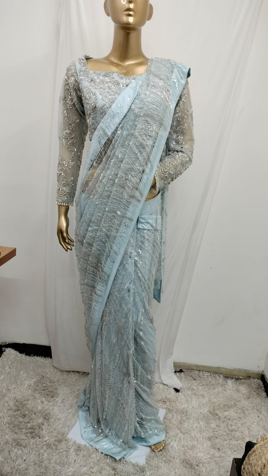 Saree Blue Luxury Handwork
