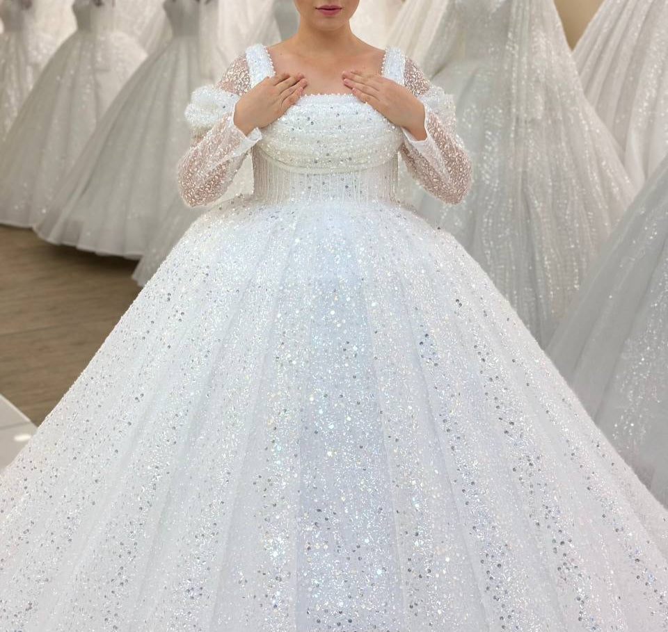 Robe de Mariée Princesse Luxury, Dentelle, Manches Longues