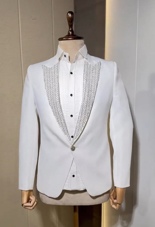 Costume Blanc Mariage avec Strass