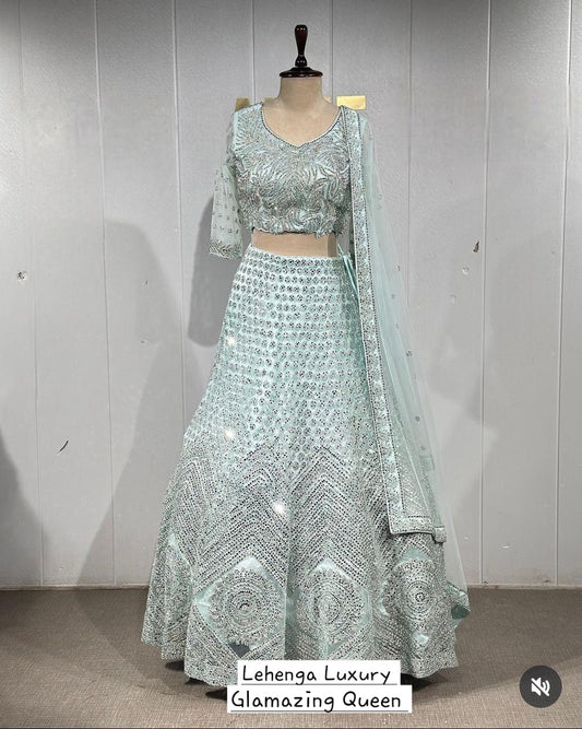 Lehenga Bleu avec Strass Luxury