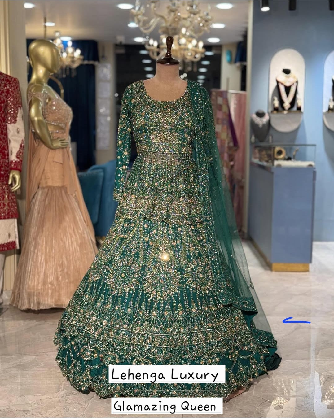 Lehenga Vert Royal